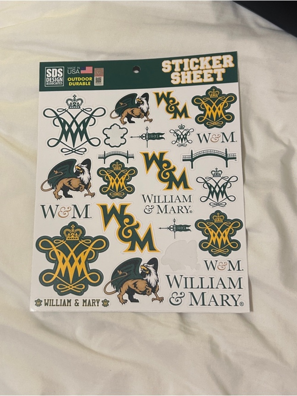 William & Mary Green and Gold Sticker Sheet - Home Design Stickers